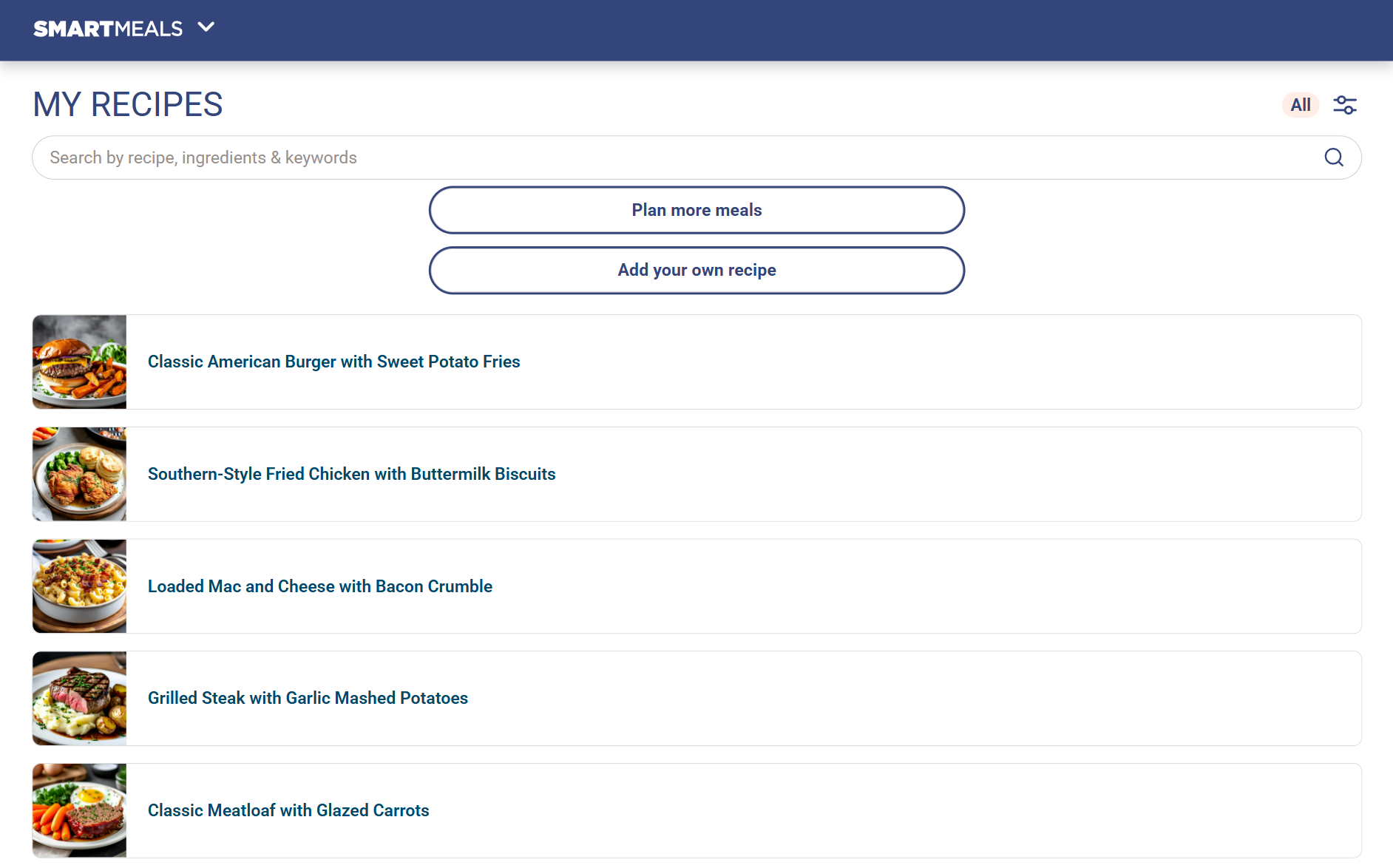 SmartMeals desktop experience