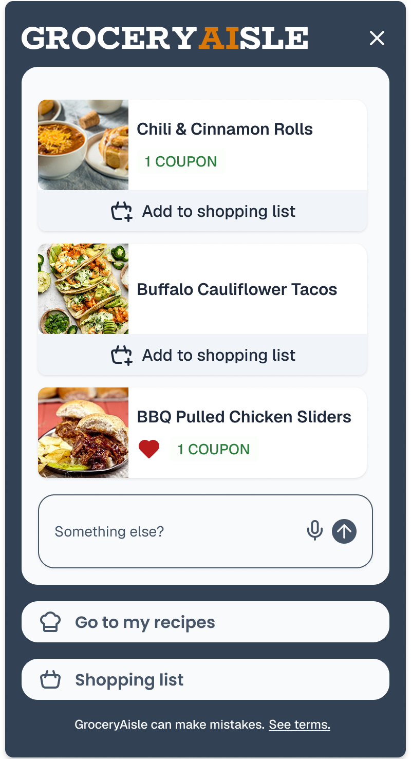 GroceryAisle widget open