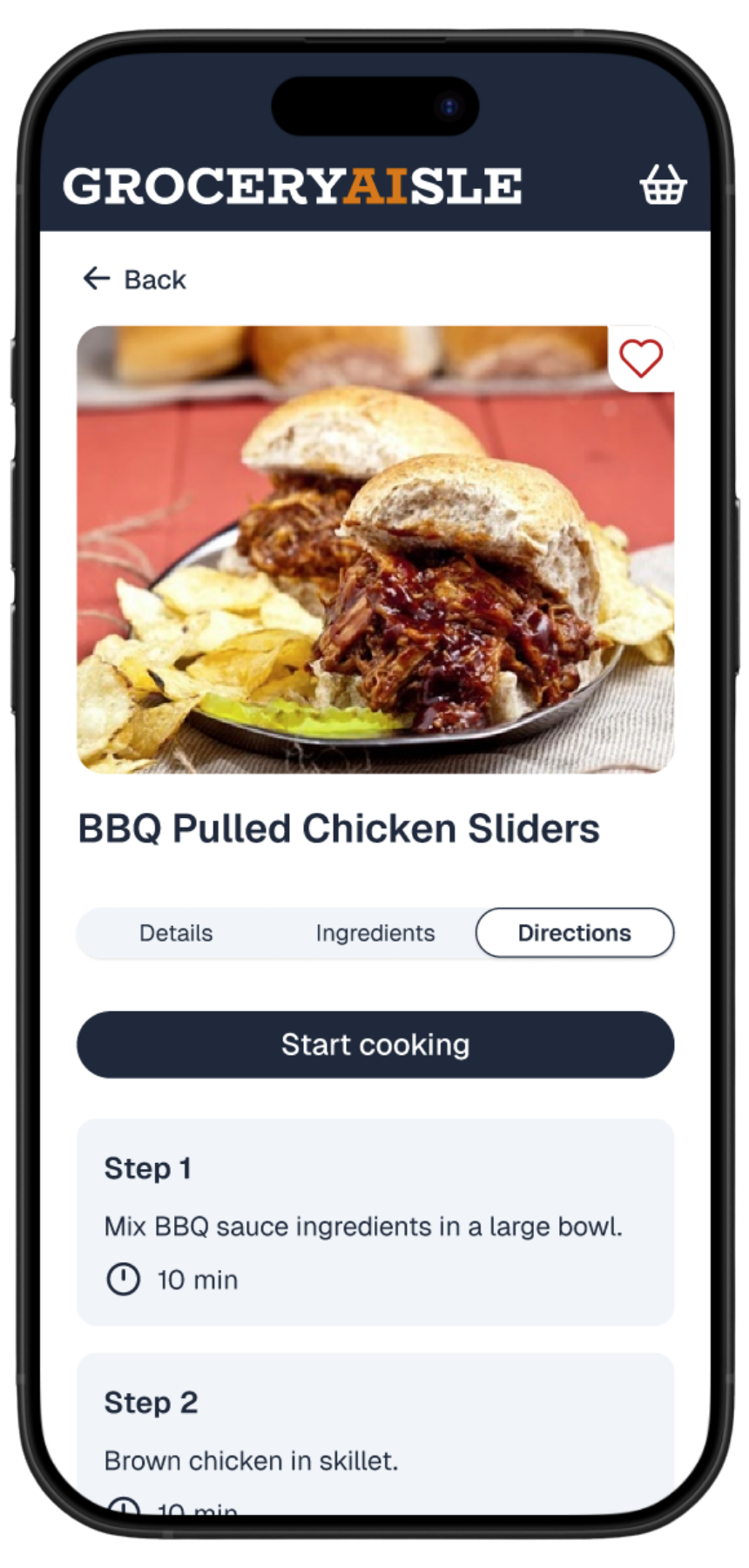 GroceryAisle recipe directions screen
