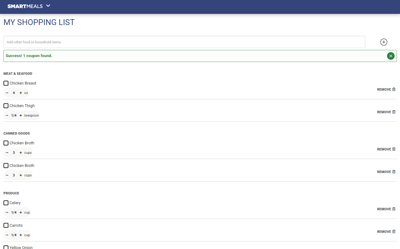 SmartMeals desktop experience